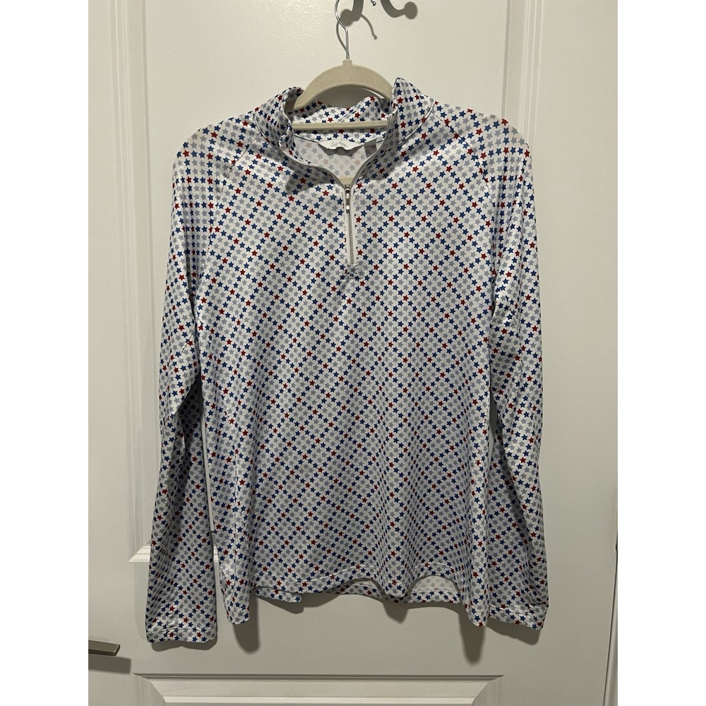 Lady Hagen 1/4 Zip Pullover Top Long Sleeve Red/White/Blue Stars Medium Golfing